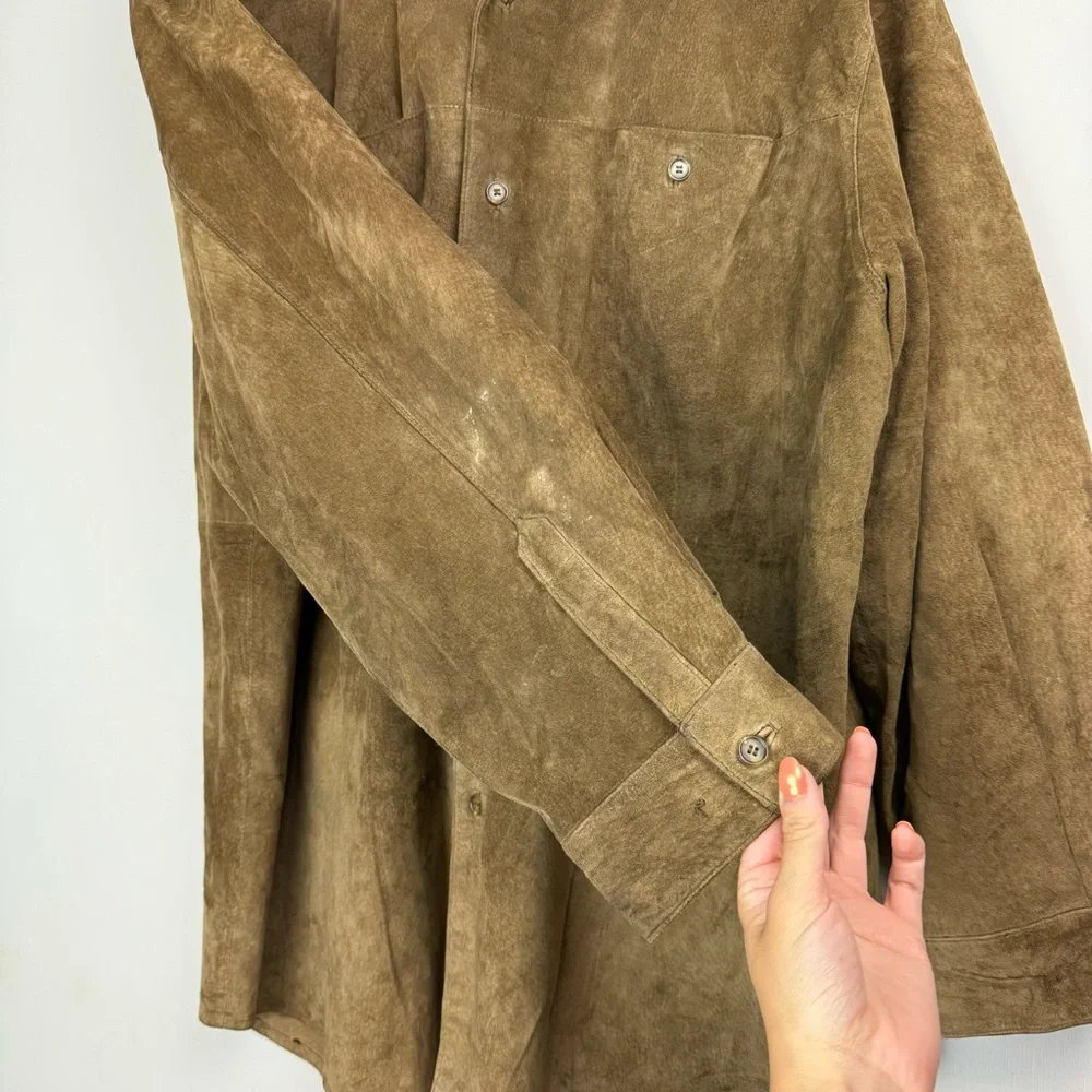 Mark Shale Mens Suede Leather Jacket Coat Sz Large Tan Button Down